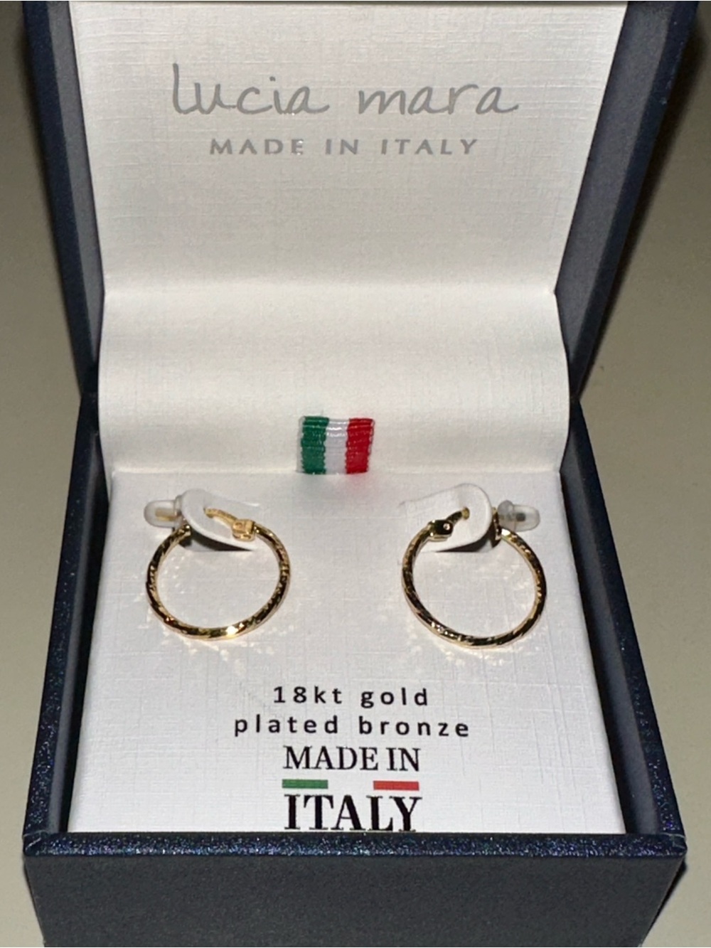 Lucia Mara 18k Gold Plated Bronze Hoop Earrings -Made in Italy- NEW in gift box